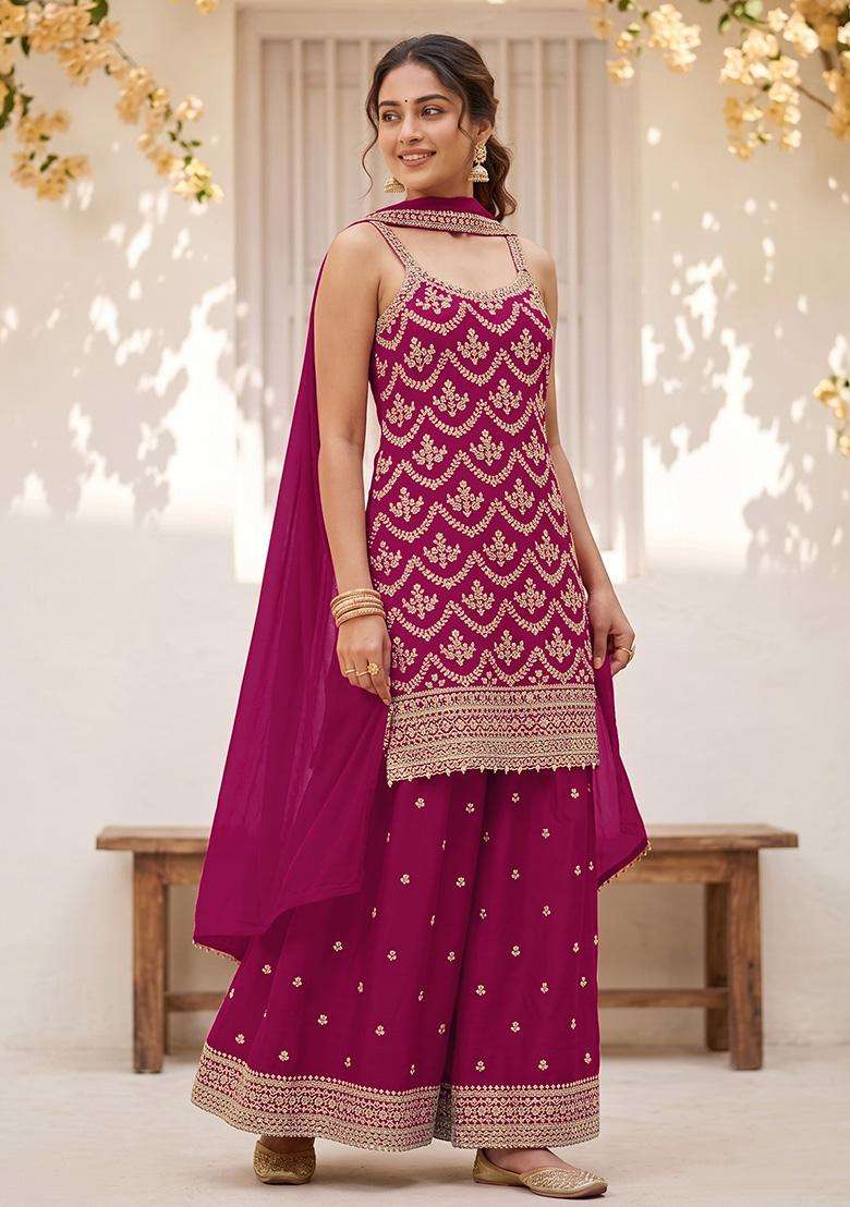 Rani Sequin Work Silk Sharara Set - Indya