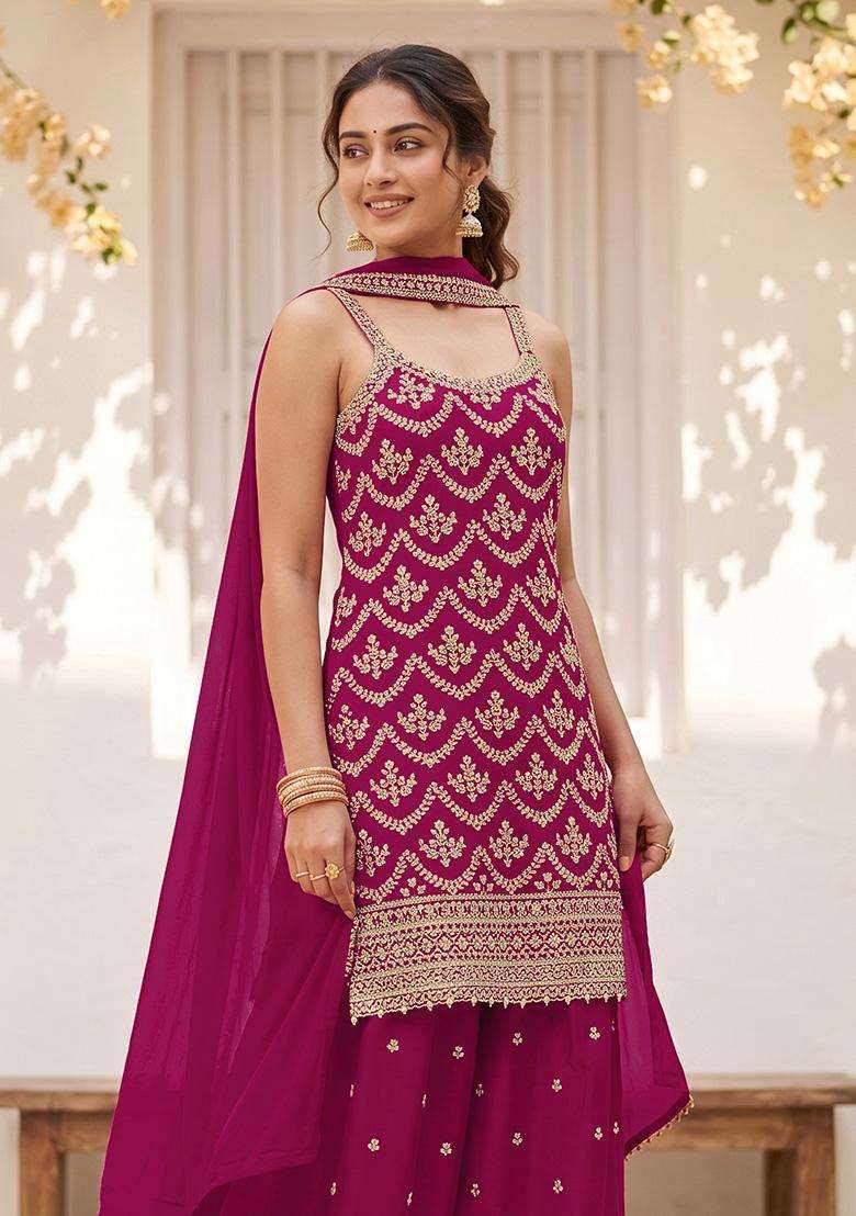 Rani Sequin Work Silk Sharara Set - Indya