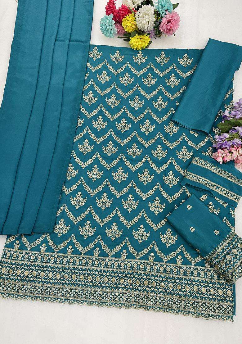 Teal Sequin Work Silk Sharara Set - Indya