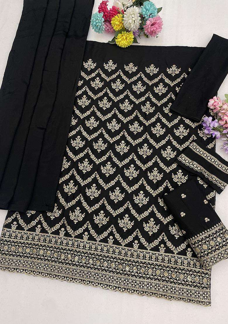Black Sequin Work Silk Sharara Set - Indya