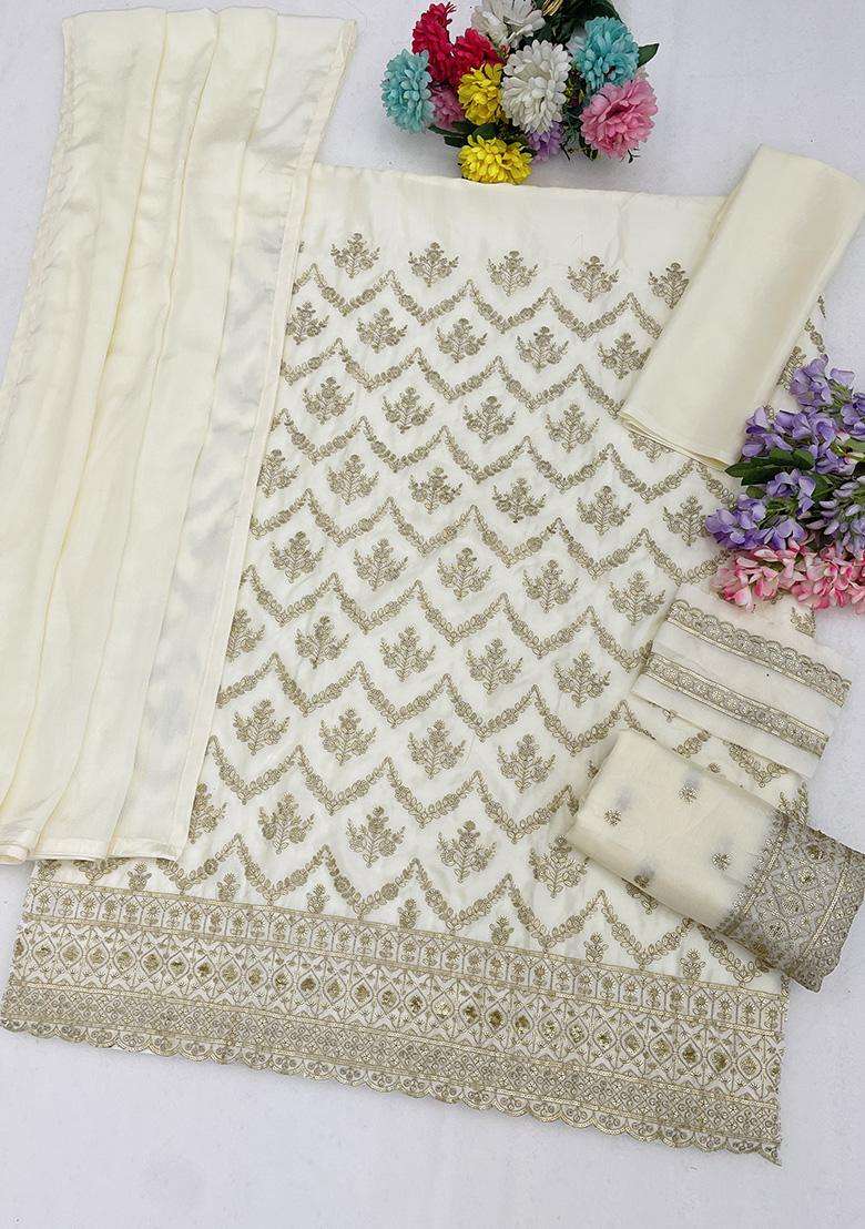 White Sequin Work Silk Sharara Set - Indya