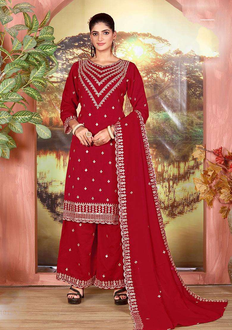 Deep Sequin Work Georgette Palazzo Set - Indya