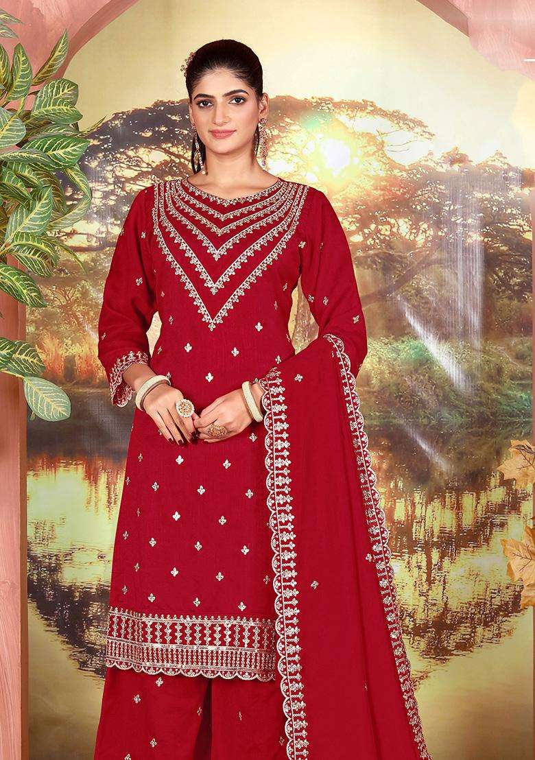 Deep Sequin Work Georgette Palazzo Set - Indya