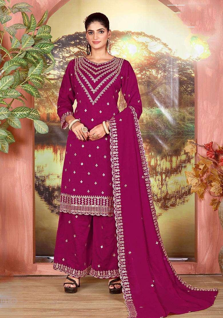 Deep Sequin Work Georgette Palazzo Set - Indya