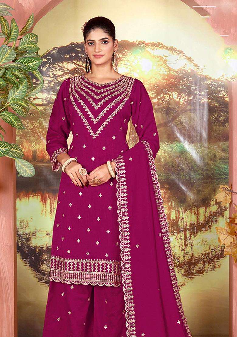 Deep Sequin Work Georgette Palazzo Set - Indya
