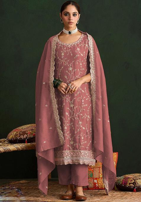 Dusty Sequin Work Silk Kurta Set
