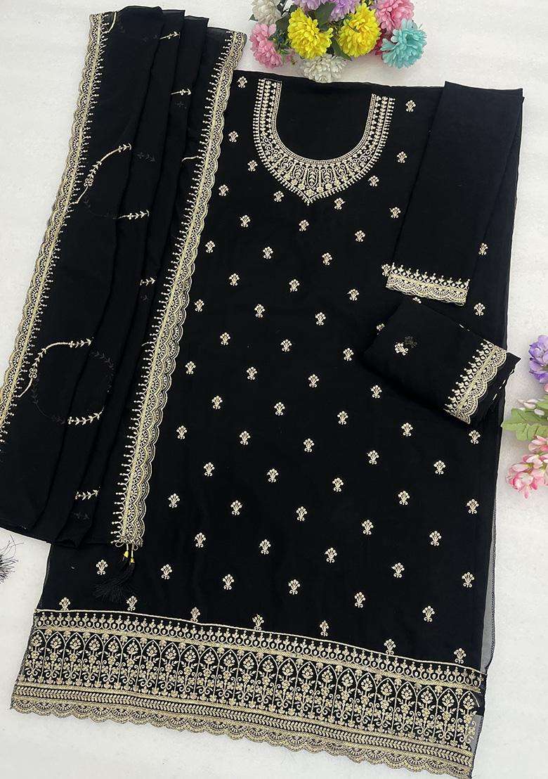 Black Floral Print Georgette Palazzo Set - Indya