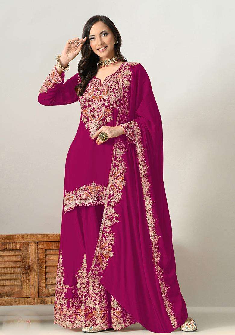 Rani Sequin Work Silk Palazzo Set - Indya