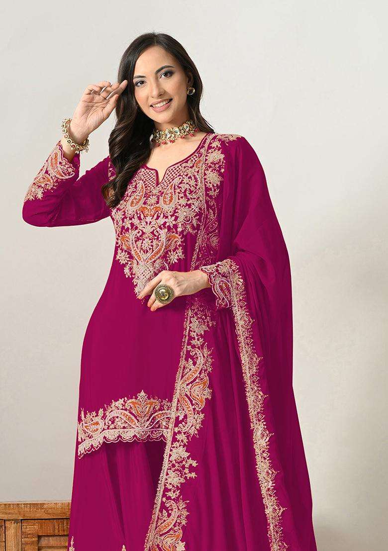 Rani Sequin Work Silk Palazzo Set - Indya