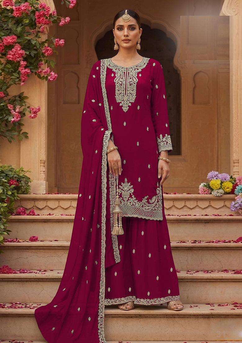 Rani Sequin Work Georgette Sharara Set - Indya