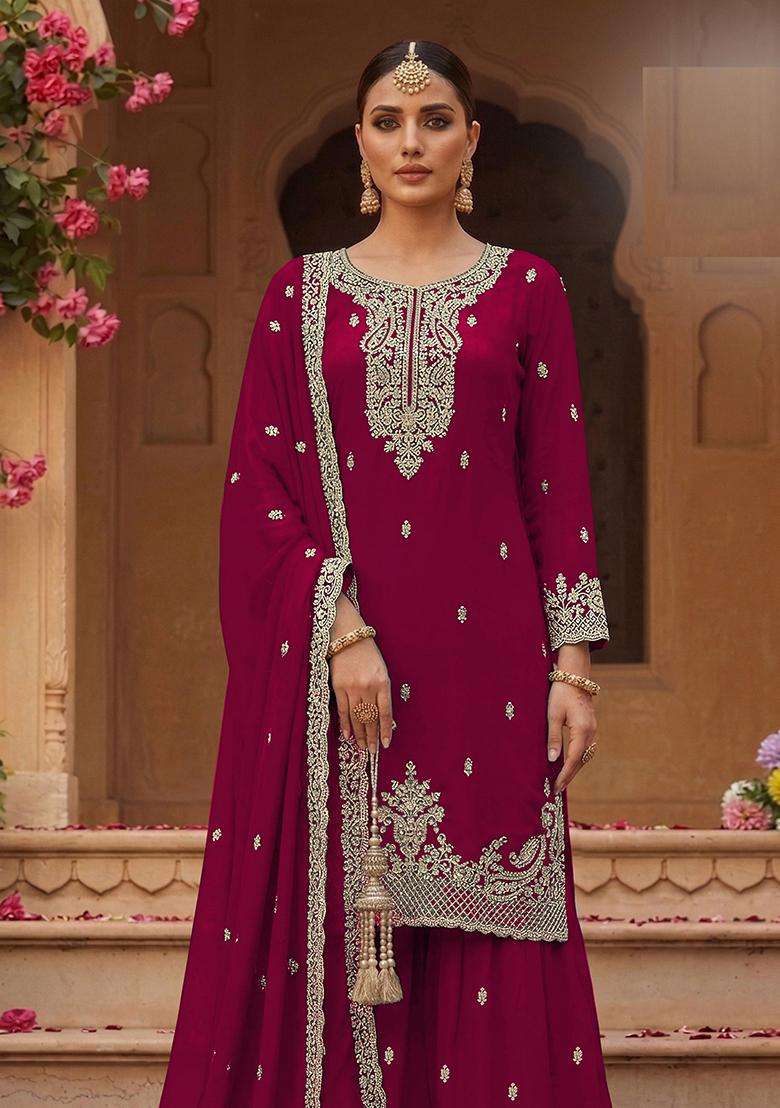 Rani Sequin Work Georgette Sharara Set - Indya