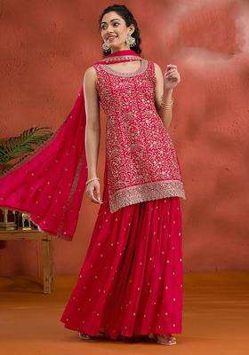 Red Embroidery Georgette Palazzo Set