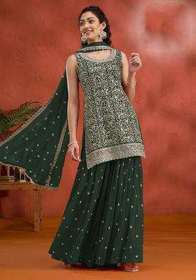 Green Embroidery Georgette Palazzo Set