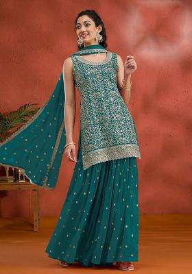Blue Embroidery Georgette Palazzo Set