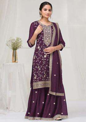 Deep Embroidery Vichitra Palazzo Set