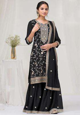 Black Embroidery Vichitra Palazzo Set