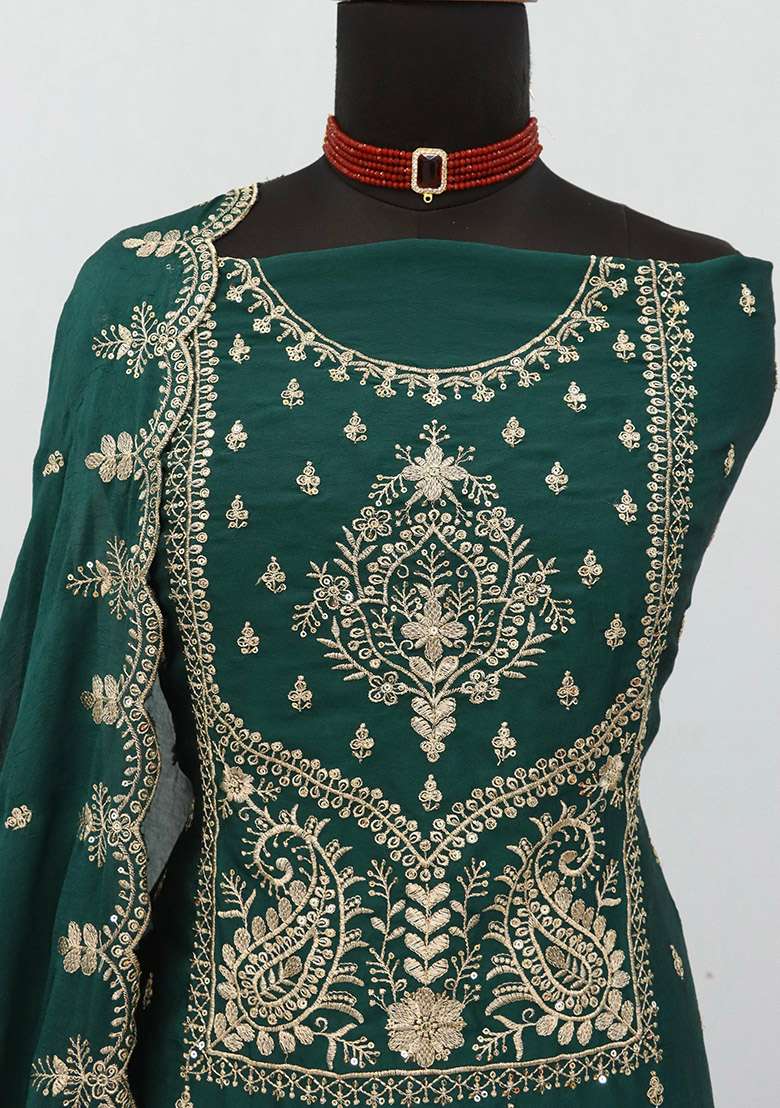Green Embroidery Cotton Kurta Set - Indya