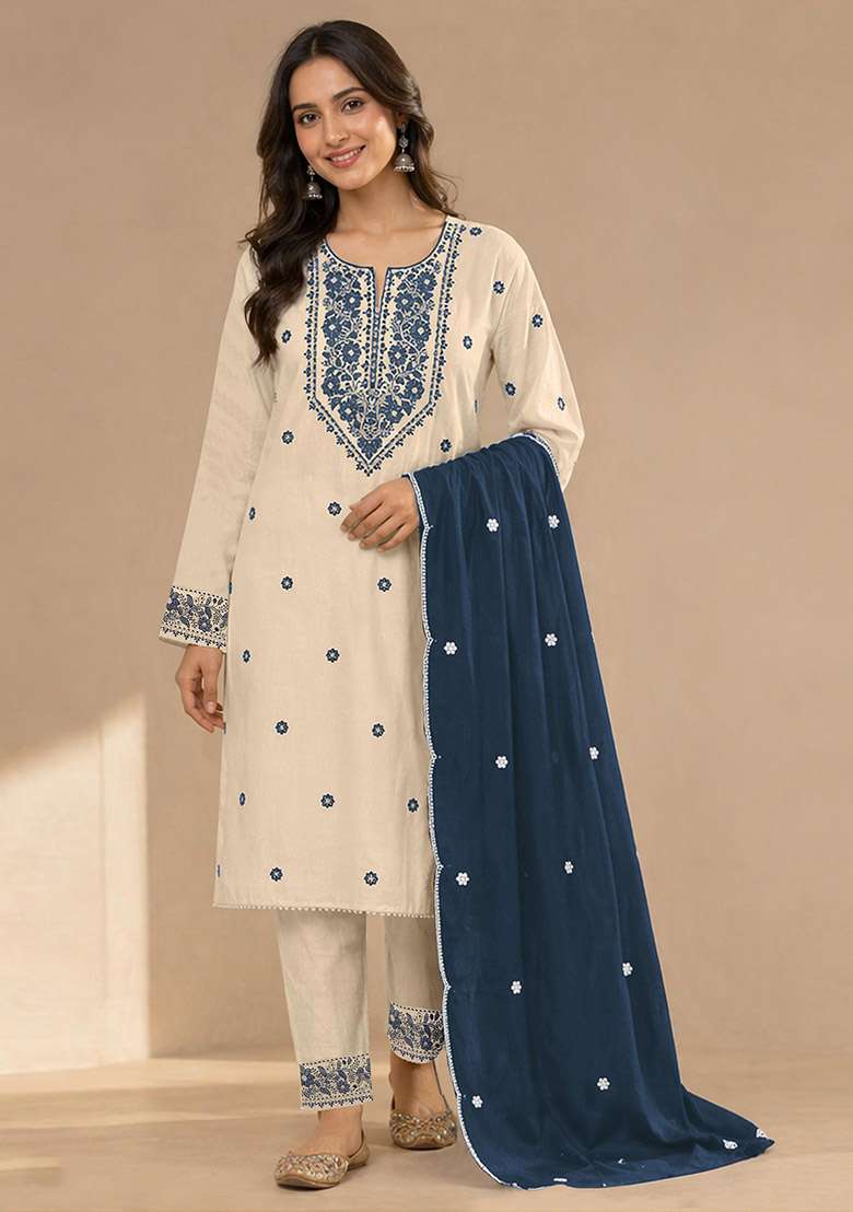 Rama Embroidery Cotton Kurta Set - Indya