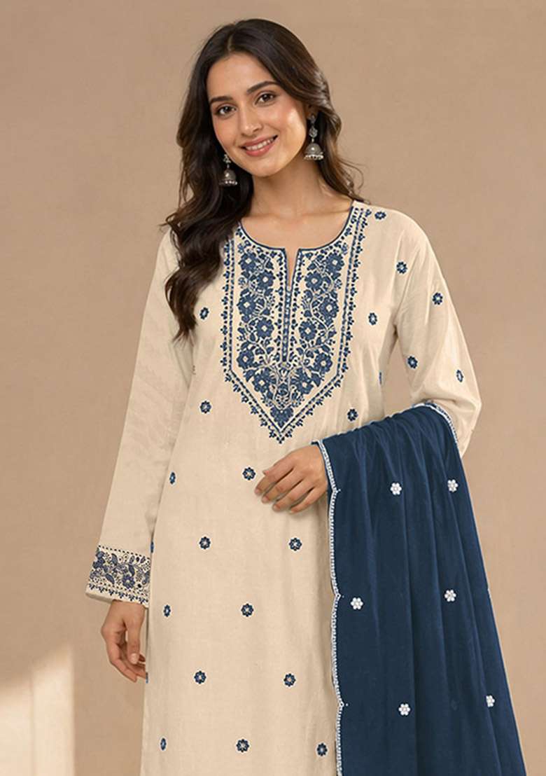 Rama Embroidery Cotton Kurta Set - Indya
