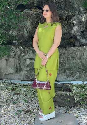 Green Embroidery Cotton Kurta Set