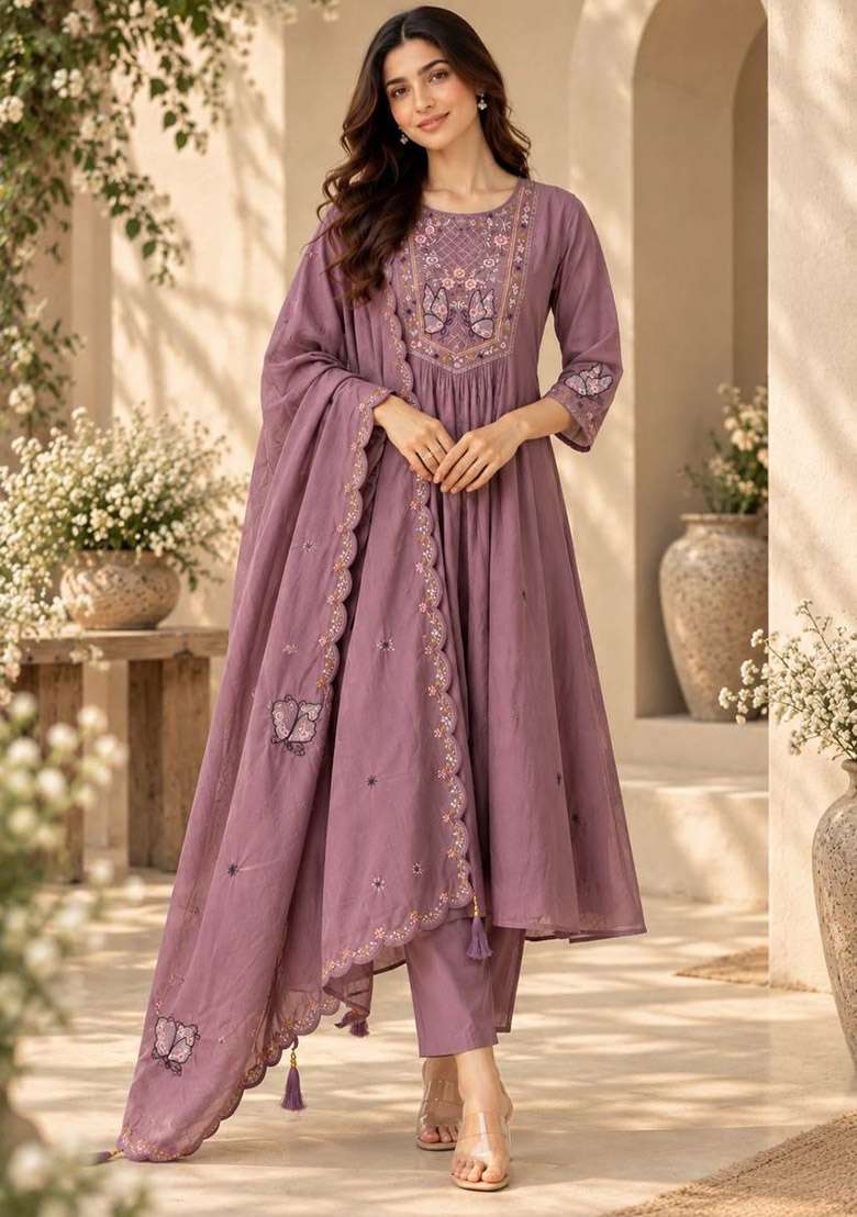 Pink Embroidery Silk Kurta Set - Indya