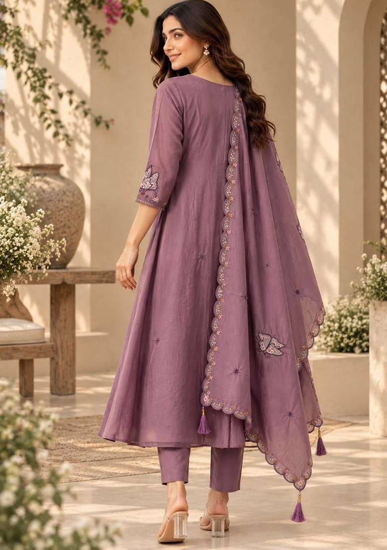 Pink Embroidery Silk Kurta Set - Indya