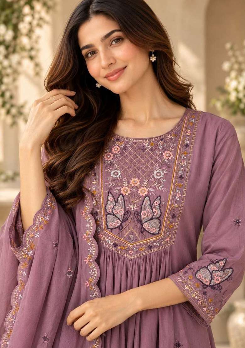 Pink Embroidery Silk Kurta Set - Indya