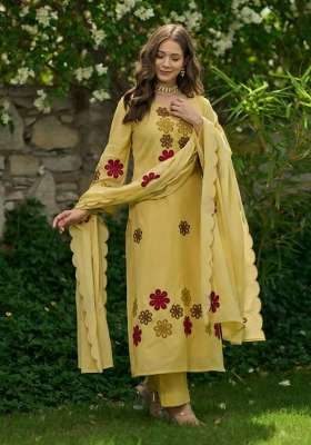 Yellow Embroidery Silk Kurta Set