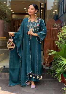 Rama Sequin Work Silk Kurta Set