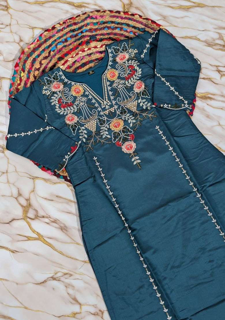 Rama Sequin Work Silk Kurta Set - Indya