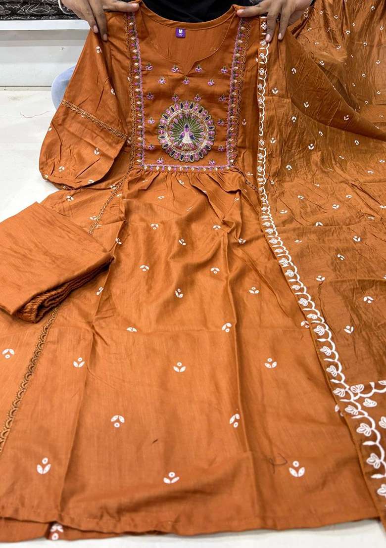 Orange Floral Print Cotton Kurta Set - Indya
