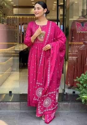 Pink Floral Print Cotton Kurta Set