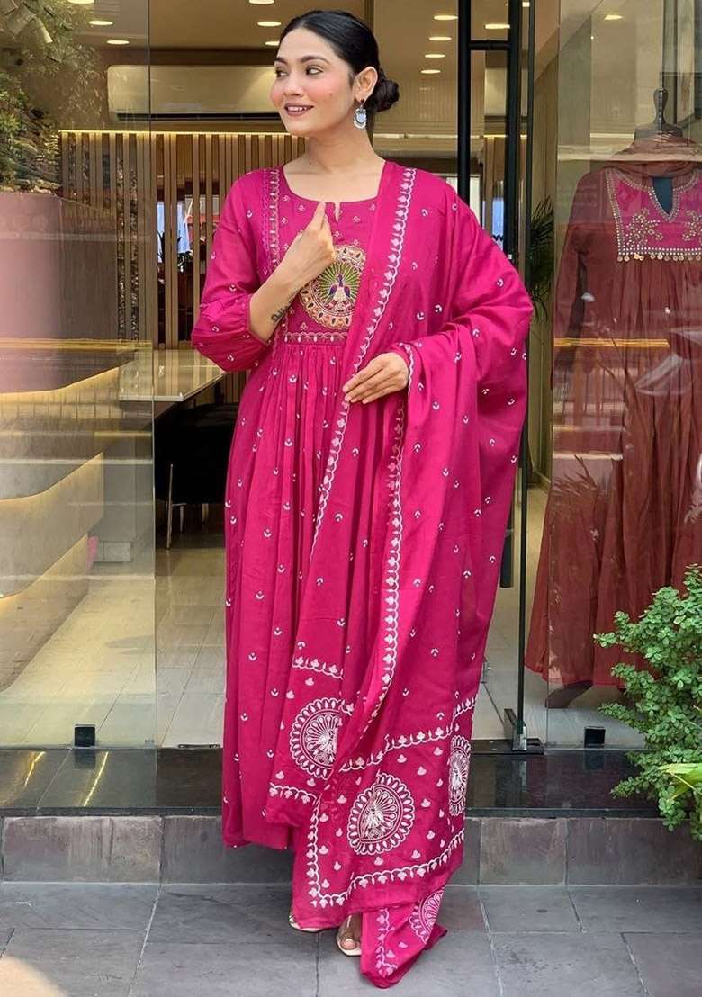 Pink Floral Print Cotton Kurta Set - Indya