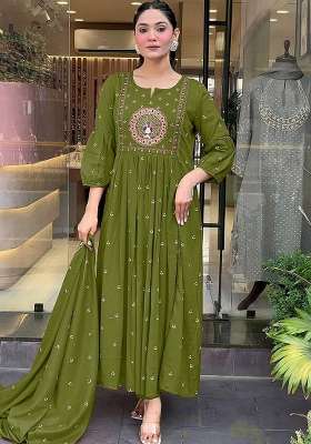 Green Floral Print Cotton Kurta Set