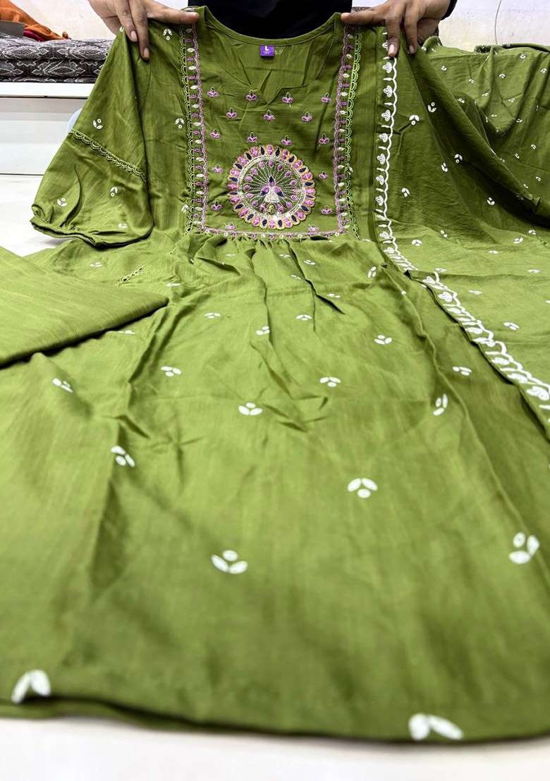 Green Floral Print Cotton Kurta Set - Indya