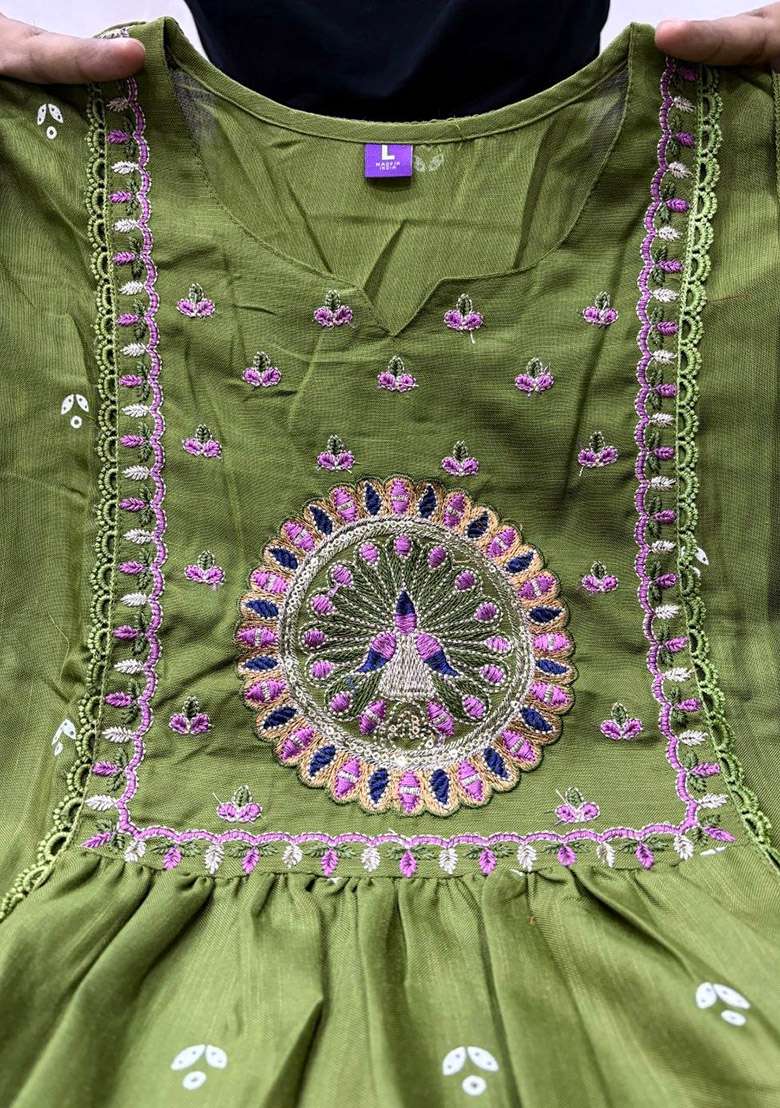 Green Floral Print Cotton Kurta Set - Indya