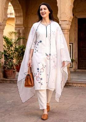 White Embroidery Silk Kurta Set