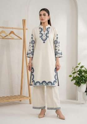 White Embroidery Cotton Kurta Set