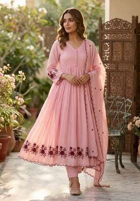Pink Sequin Work Chanderi Anarkali Set