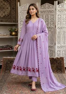 Purple Sequin Work Chanderi Anarkali Set