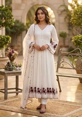White Sequin Work Chanderi Anarkali Set