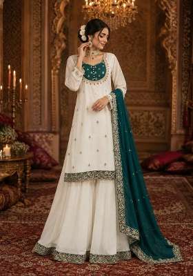 Green Sequin Work Silk Kurta Set