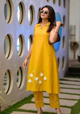 Yellow Printed Cotton Kurta Set
