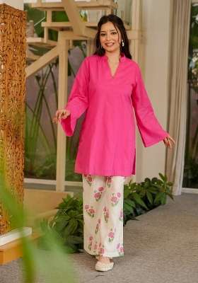 Pink Printed Cotton Kurta Set
