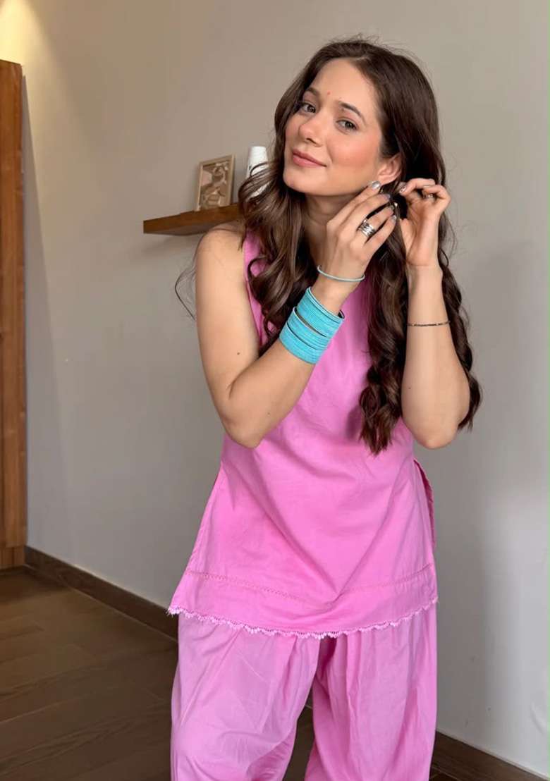 Pink Printed Cotton Kurta Set - Indya