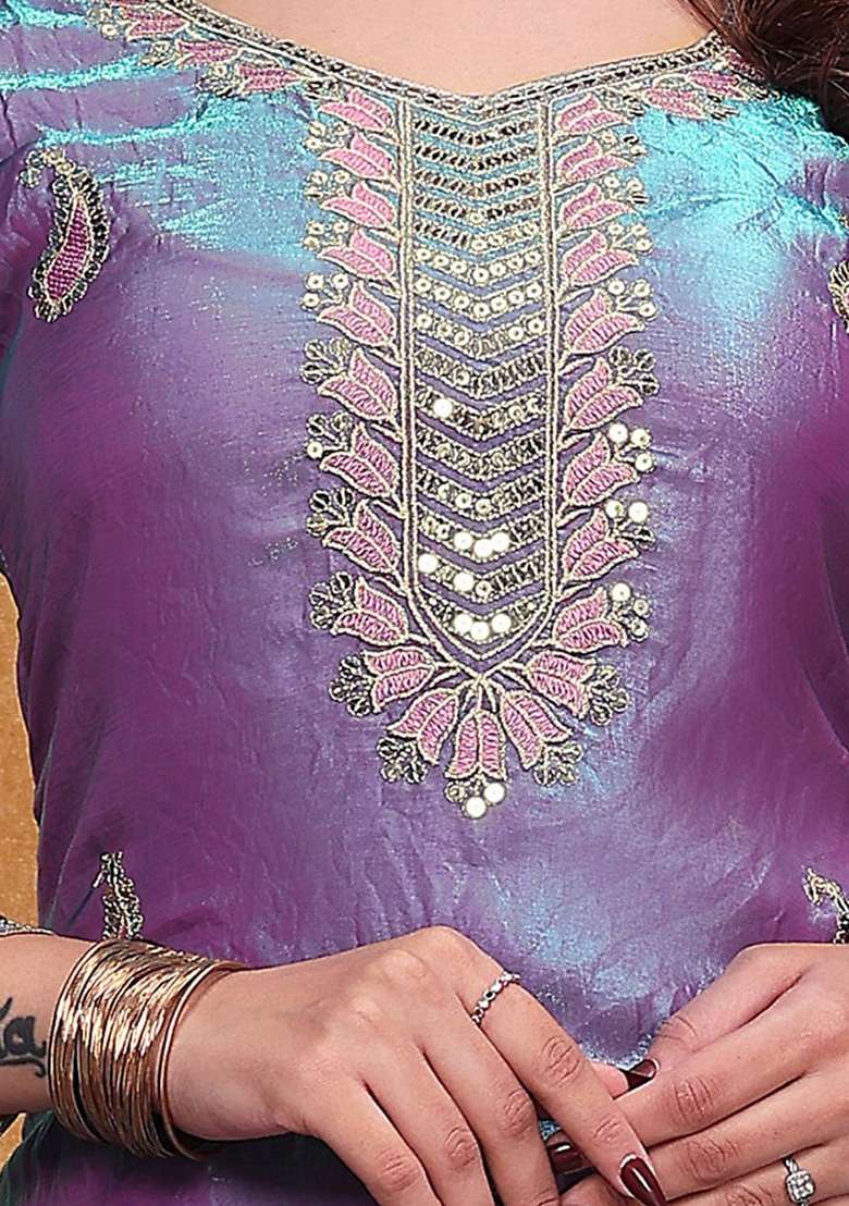 Lavender Embroidery Silk Sharara Set - Indya