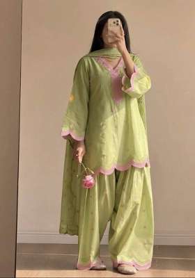 Green Embroidery Chanderi Kurta Set