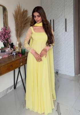 Yellow Embroidery Georgette Kurta Set