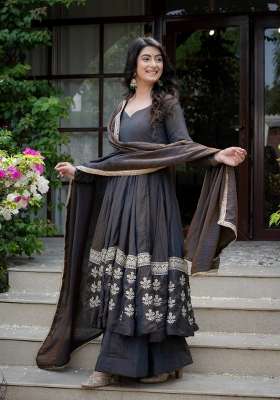 Navy Blue Embroidery Silk Sharara Set