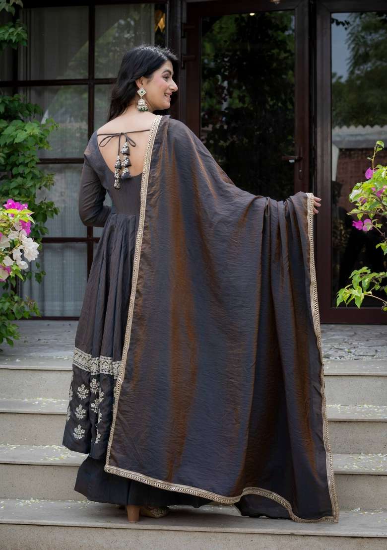Navy Blue Embroidery Silk Sharara Set - Indya